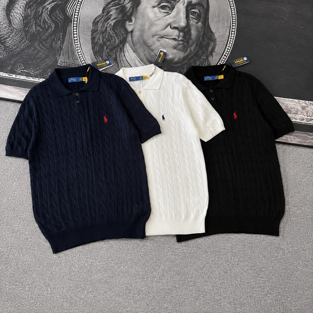 Ralph Lauren Polo Shirt Cable-Knit Cotton Yarn Short Sleeve Polo