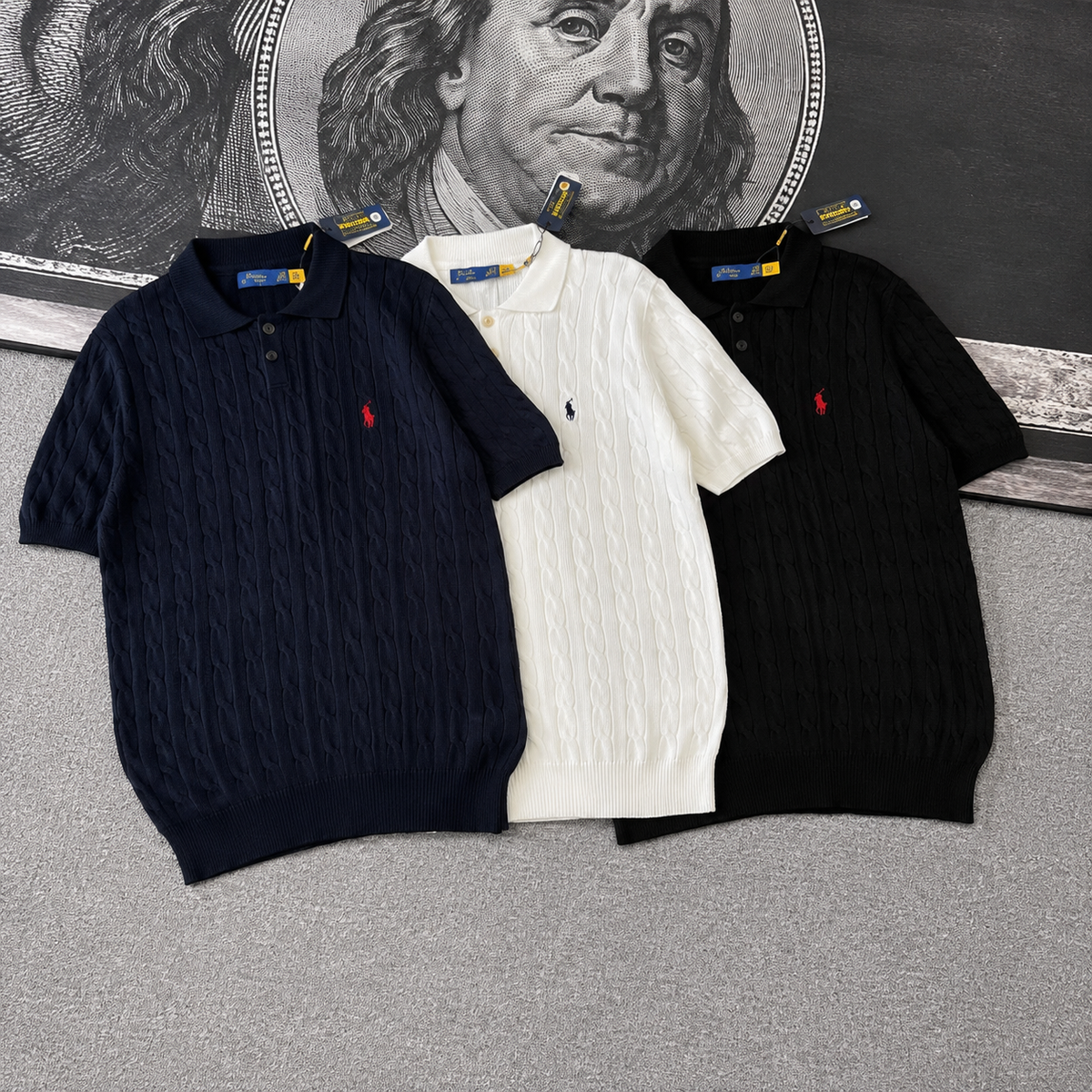 Ralph Lauren Polo Shirt Cable-Knit Cotton Yarn Short Sleeve Polo