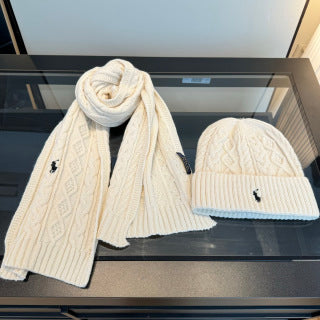 Ralph Lauren Hat Ivory Cable-Knit Beanie and Scarf Set