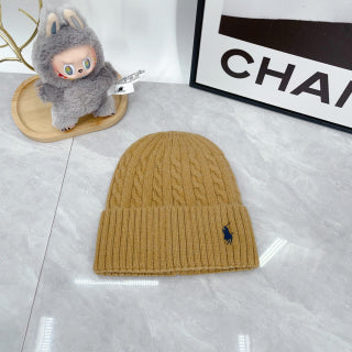 Ralph Lauren Hat Honey Tan Blue Pony Cable Knit Beanie