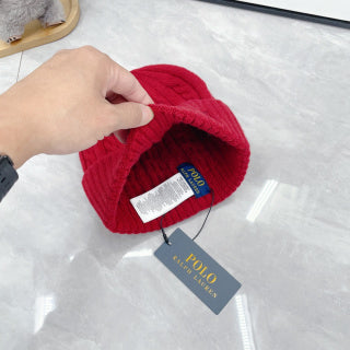 Ralph Lauren Hat Crimson Red Navy Pony Cable Rib Beanie