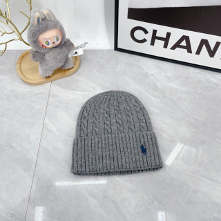 Ralph Lauren Hat Heather Gray Blue Pony Textured Cable Beanie