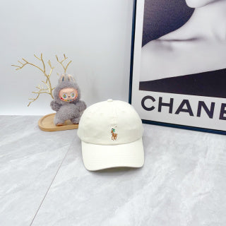 Ralph Lauren Hat Ivory Baseball Cap with Front Polo Bear Embroidery