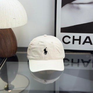 Ralph Lauren Hat Ivory Curved-Brim Baseball Cap with Black Pony Embroidery