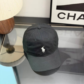 Ralph Lauren Hat Classic Black Curved-Brim Baseball Cap with White Pony Embroidery
