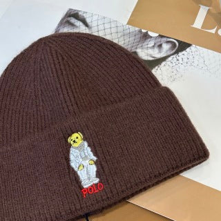 Ralph Lauren Hat Chocolate Polo Bear Foldover Ribbed Beanie