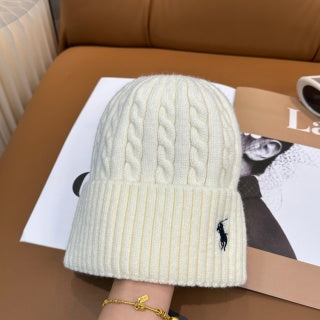 Ralph Lauren Hat Cream Side Pony Ribbed Cuff Beanie