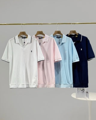 Ralph Lauren V-Neck Contrast Trim Cotton Polo Shirt